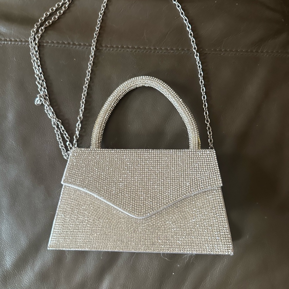 Steve Madden Silver Clutch with Chain Strap